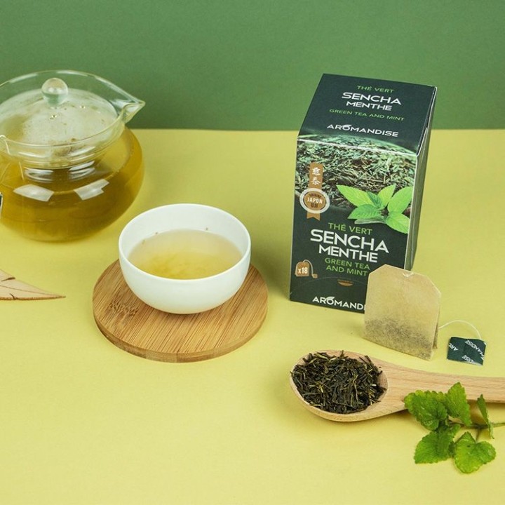 UJI Grüntee Sencha und Minze in Kräutertee - 18 Beutel - Aromandise