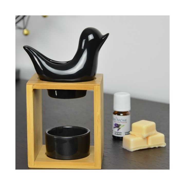 Brûle parfum à bougie en bambou, Naturéa BIRDY Noir - ZEN'Arôme
