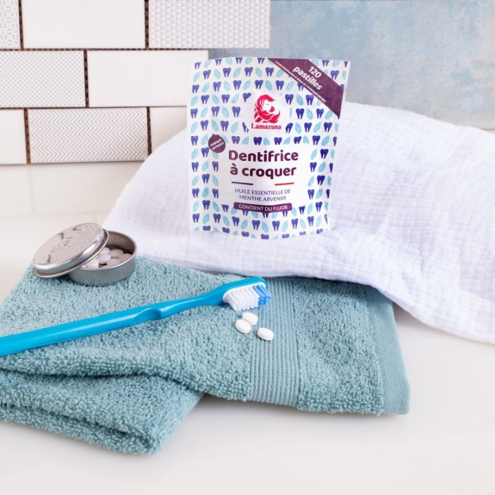 Dentifrice BIO en pastilles à croquer, Menthe (avec fluor) - 120 pastilles - Lamazuna