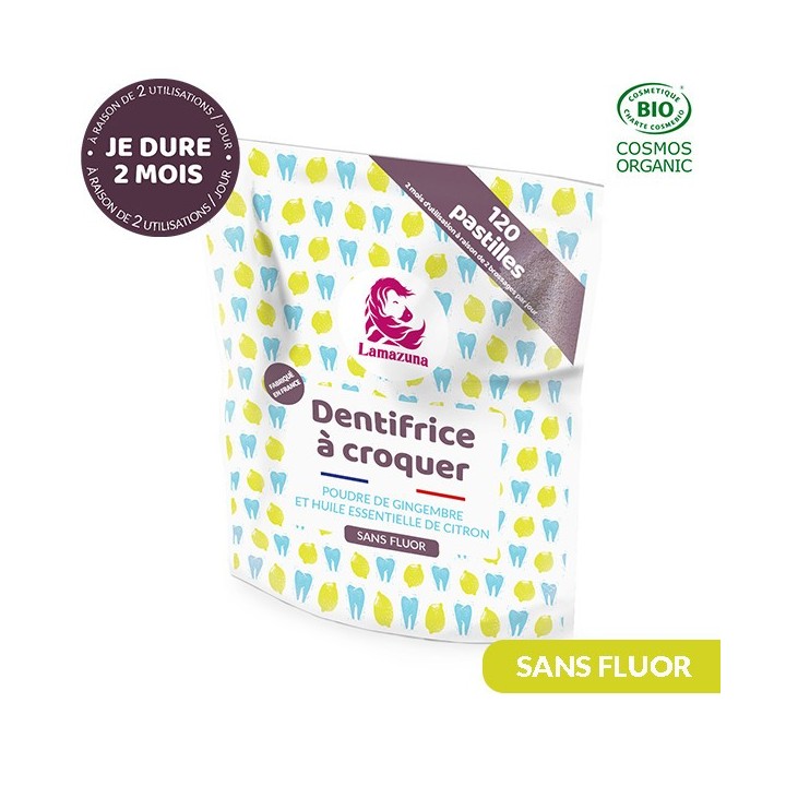 Dentifrice BIO en pastilles à croquer, Gingembre-Citon (sans fluor) - 120 pastilles - Lamazuna