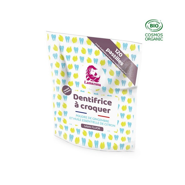 Dentifrice BIO en pastilles à croquer, Gingembre-Citon (sans fluor) - 120 pastilles - Lamazuna