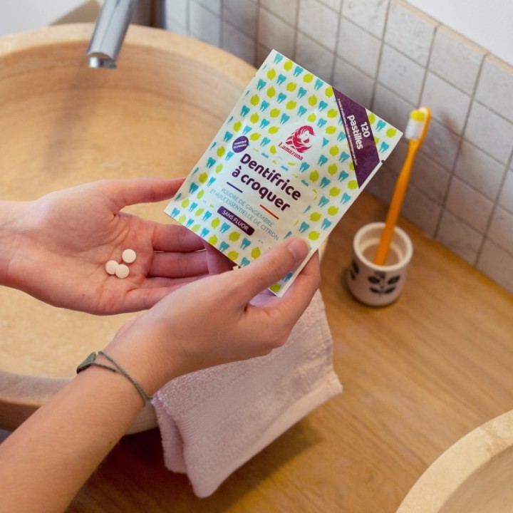 Dentifrice BIO en pastilles à croquer, Gingembre-Citon (sans fluor) - 120 pastilles - Lamazuna