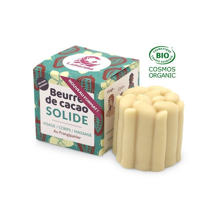 Burro di cacao solido biologico con baobab e frangipani - Viso, corpo e massaggio - 55g - Lamazuna