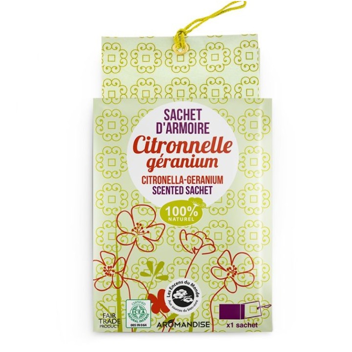 Bustina profumata d'estate, 100% naturale ed equosolidale, citronella e geranio - 15g - Les encens du monde