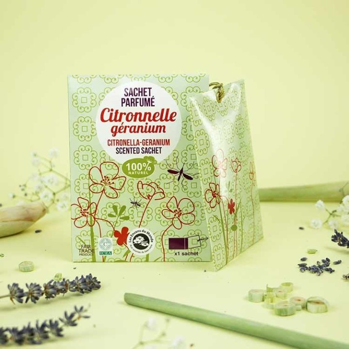 Duftsäckchen Sommer, 100% natürlich und Fairtrade, Zitronengras und Geranie - 15g - Les encens du monde