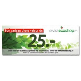 Bon Cadeaux d'une valeur de 25.- sur SwissEcoShop.ch + Offert 10% de cette valeur pour vous !