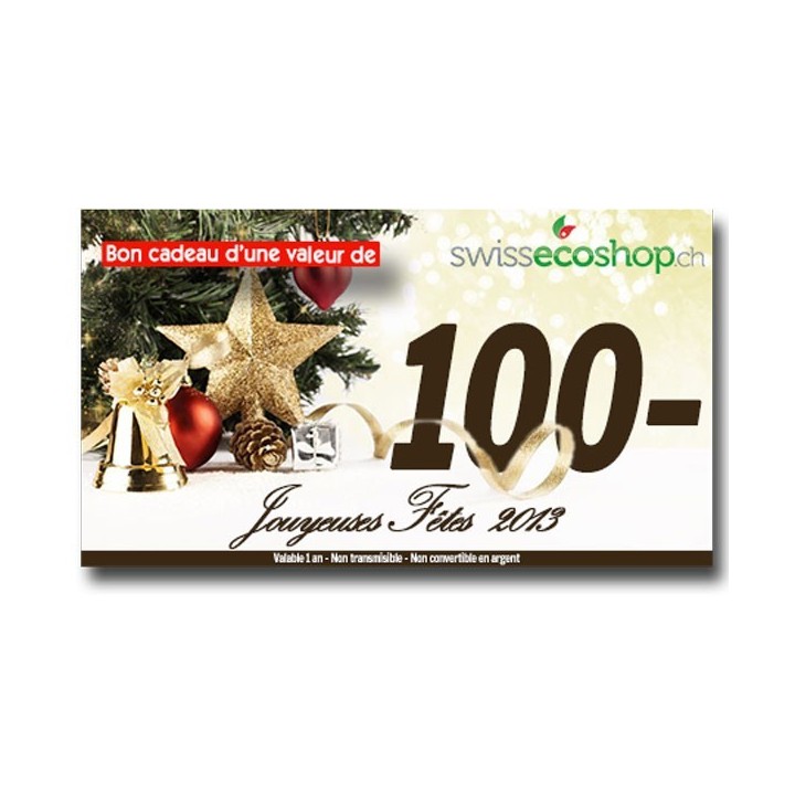 Bon Cadeaux "Noel" d'une valeur de 100.- sur SwissEcoShop.ch + Offert 10.- Frs de rabais pour vous !