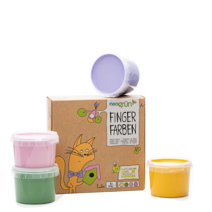 Peinture à doigt pour enfants, écologique et sûre - Pack "LUKA", 4x120g - neogrün