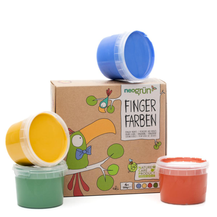Peinture à doigt pour enfants, écologique et sûre - Pack "AKI", 4x120g - neogrün