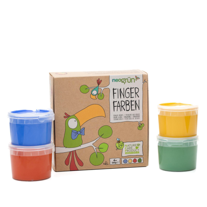 Peinture à doigt pour enfants, écologique et sûre - Pack "AKI", 4x120g - neogrün