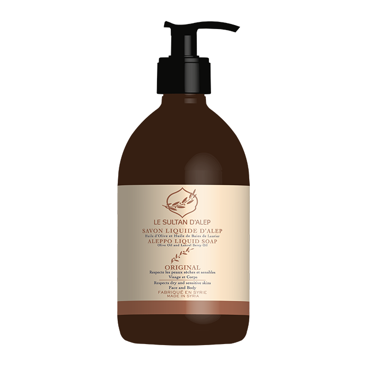 Sapone liquido di Aleppo dalla Siria, alloro e oliva - L'ORIGINAL - 500ml con pompa - Il Sultano di Aleppo