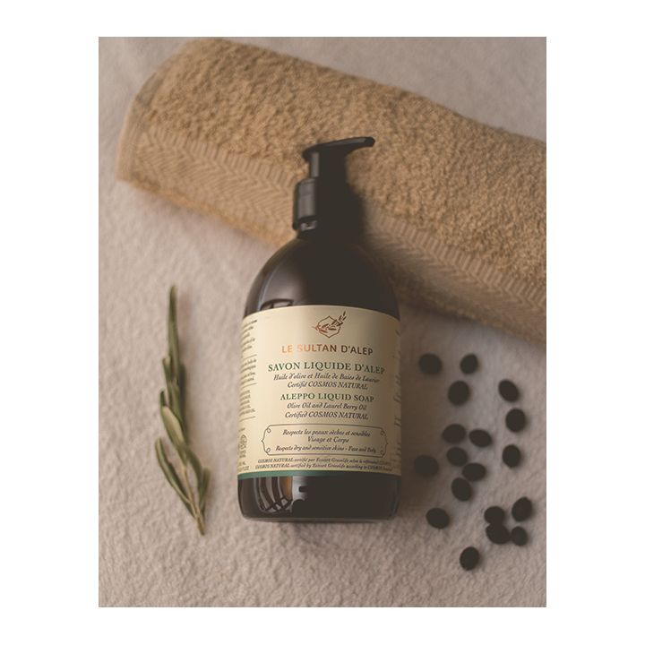 Savon d'Alep liquide BIO, à l’huile de laurier & d’olive - 500ml avec pompe - Le Sultan d'Alep