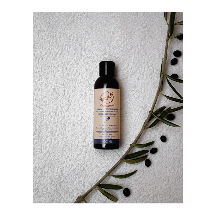 Savon d'Alep parfumé liquide de Syrie, Laurier & d’olive - LAVANDE - 100ml - Le Sultan d'Alep