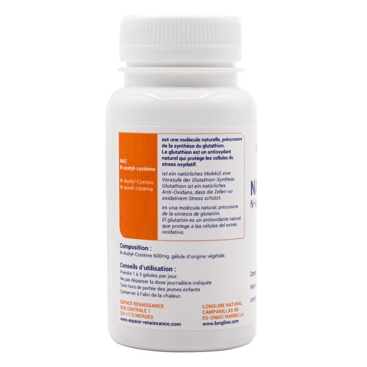 Integratore alimentare a base di N-acetilcisteina (NAC) - 90 capsule, 41,7 g - Longline