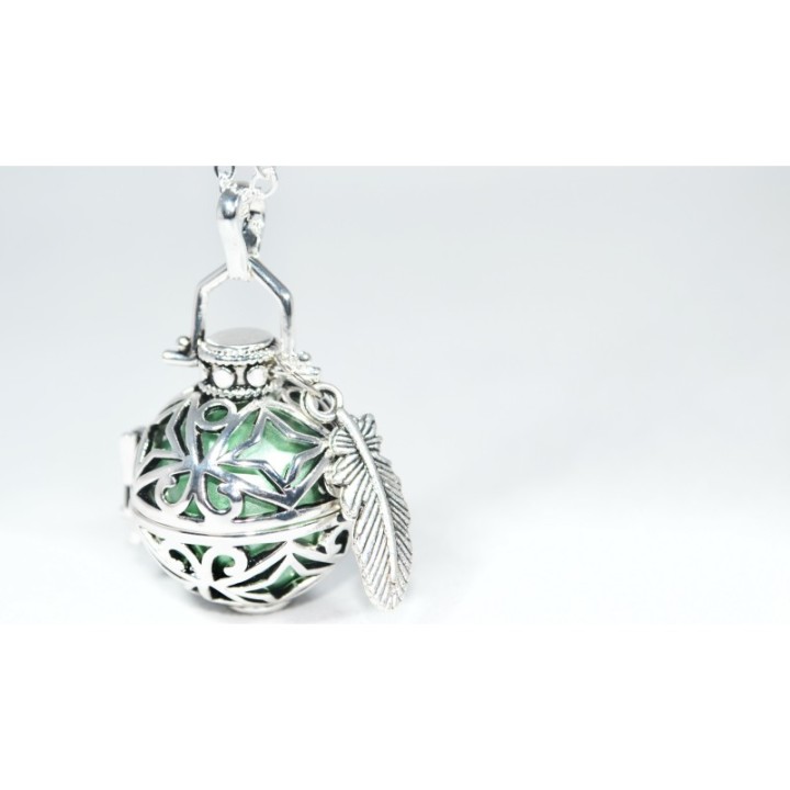 Bola di gravidanza argentata, gabbia a stella, LIDIA - ⌀ 2,2 cm e catena 114cm - Irréversible Bijoux
