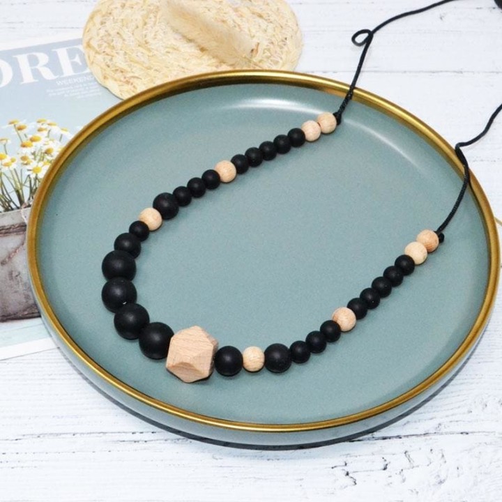 Silikon-Stillhalskette - Schwarz & Holz Irréversible Bijoux