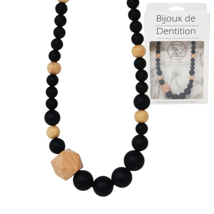 Silikon-Stillhalskette - Schwarz & Holz Irréversible Bijoux