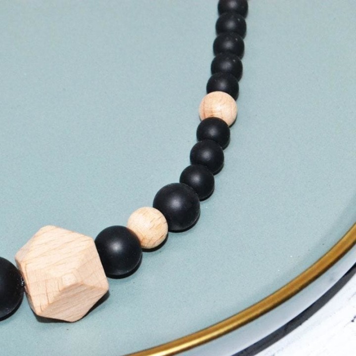 Silikon-Stillhalskette - Schwarz & Holz Irréversible Bijoux