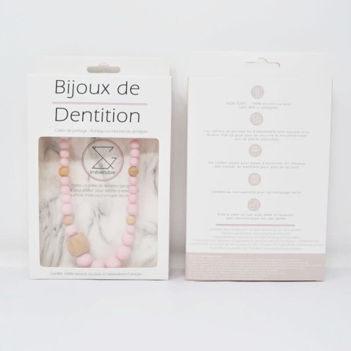Collana da allattamento in silicone - Rosa e legno - Irréversible Bijoux
