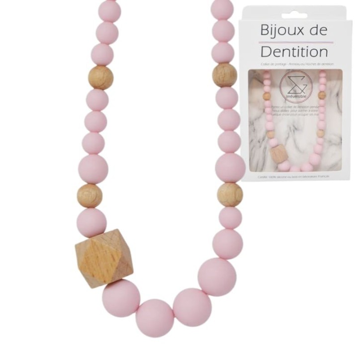 Collier d'allaitement (ou de portage) en silicone - Rose & Bois - Irréversible Bijoux
