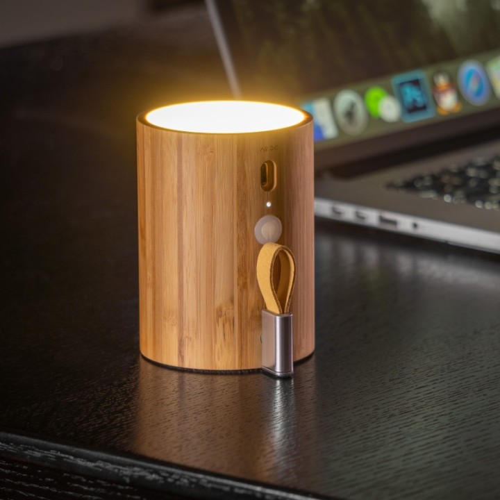 Bluetooth-Lautsprecher Drum + Öko-Lampe aus Bambus - Gingko Design