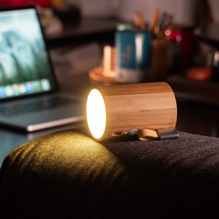 Bluetooth-Lautsprecher Drum + Öko-Lampe aus Bambus - Gingko Design