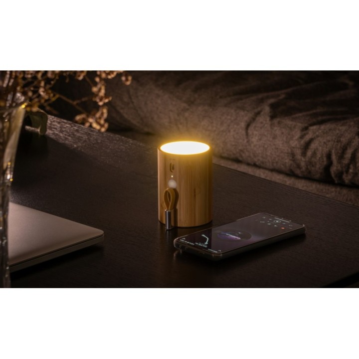 Haut-parleur Bluetooth Drum + Lampe écoconçu en Bambou - Gingko Design