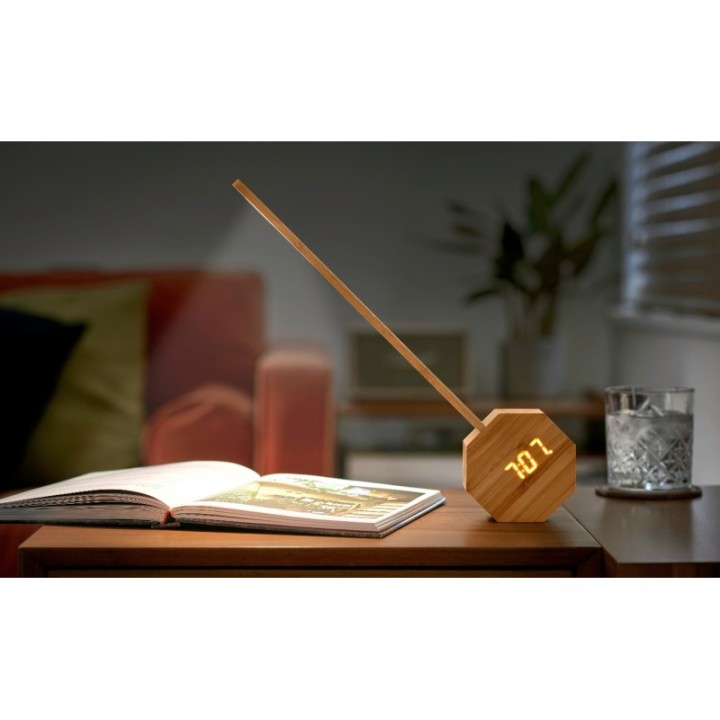 Réveil & Lampe de bureau portable en bois de Cersier, Octagon One Plus - Gingko Design