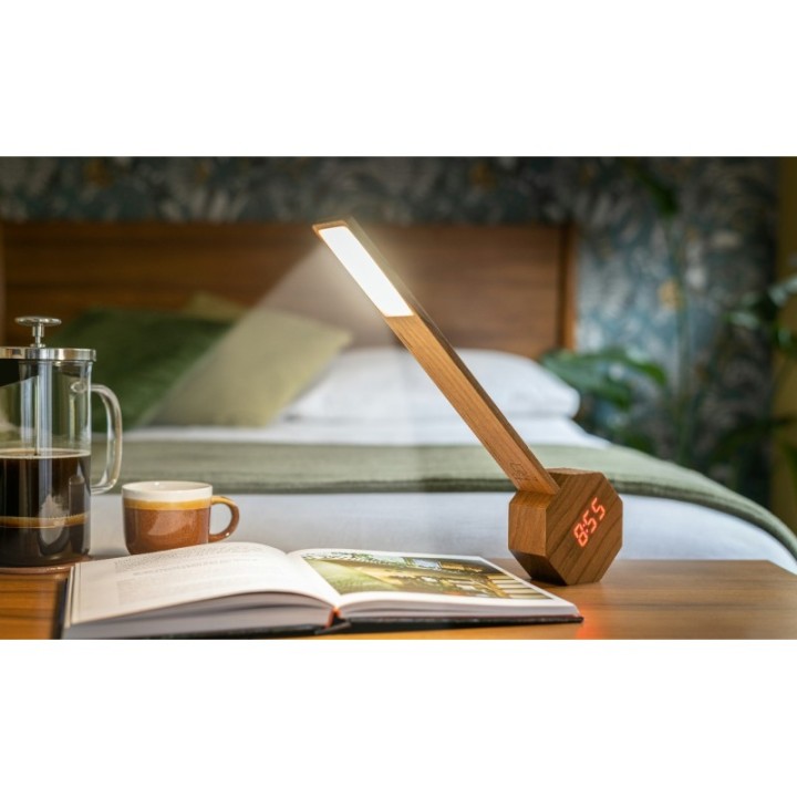 Sveglia portatile e lampada da tavolo, legno di ciliegio, Octagon One Plus - Gingko Design