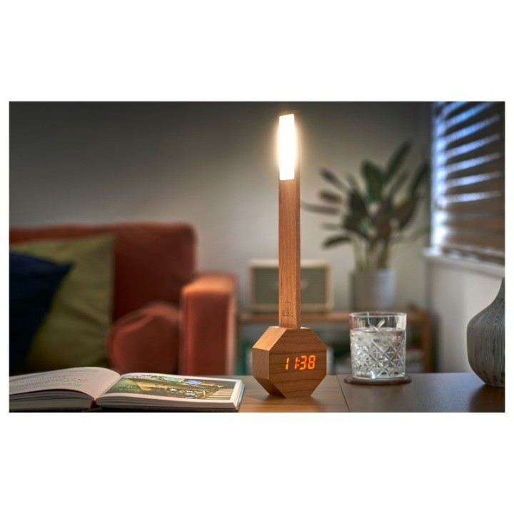 Wecker & tragbare Schreibtischlampe aus Cersierholz, Octagon One Plus - Gingko Design