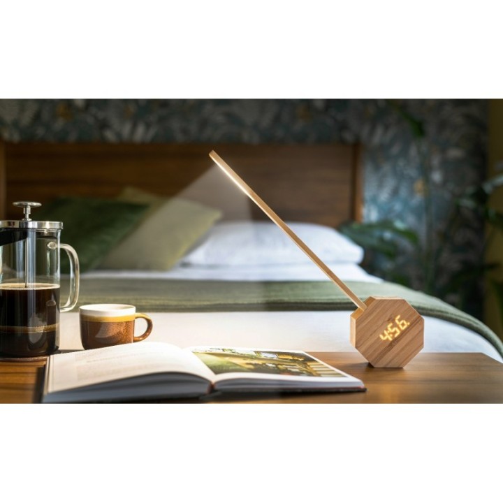 Réveil & Lampe de bureau portable en bois de Bambou, Octagon One Plus - Gingko Design