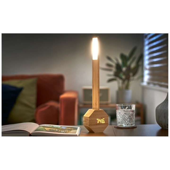 Réveil & Lampe de bureau portable en bois de Bambou, Octagon One Plus - Gingko Design