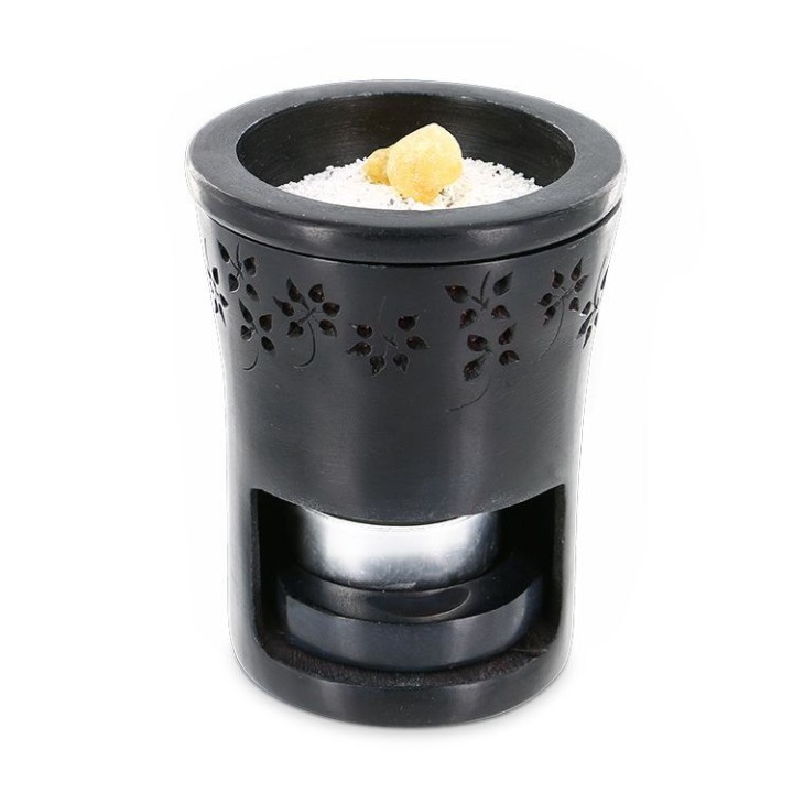GEO Diffusor aus Stein mit ziseliertem Blumenfries, für Harze und Öle - Les encens du monde