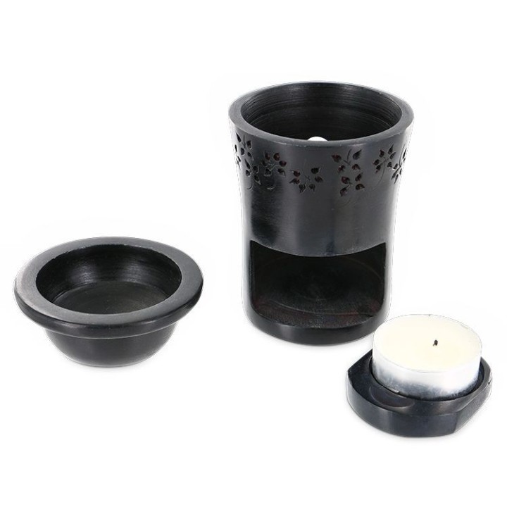 GEO Diffusor aus Stein mit ziseliertem Blumenfries, für Harze und Öle - Les encens du monde