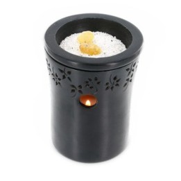 Diffuseur GEO en pierre avec frise de fleurs ciselées, pour résines et huiles - Les encens du monde