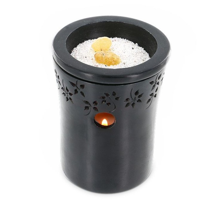 Diffuseur GEO en pierre avec frise de fleurs ciselées, pour résines et huiles - Les encens du monde