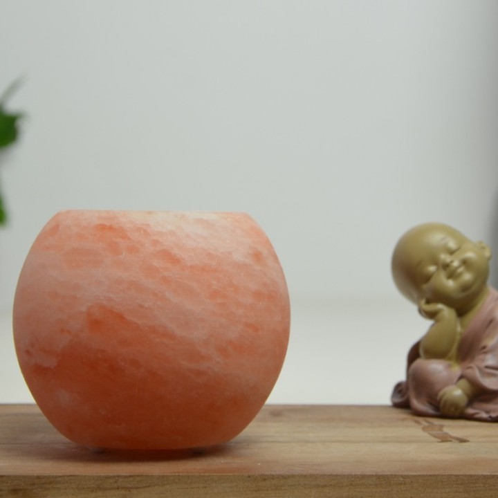 Bougeoir en cristal de sel de l'Himalaya, Sphère de 900g - ZEN'Arôme