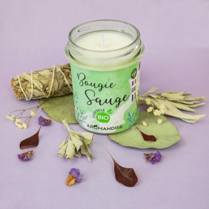 Raumkerze "Salbei" 100% natürlich & Bio mit Sojawachs, 30h - 150g - Aromandise