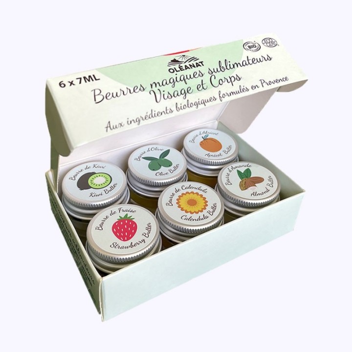 BIO Geschenkset mit 6 Zauberbutter, Gesicht & Körper - 6x7ml - Oléanat