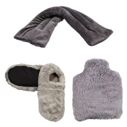 Pack: Bouillotte + Tour de cou + Chausson à chauffer au micro-ondes "Gris" - Pelucho (L'artisan du Bien-être)