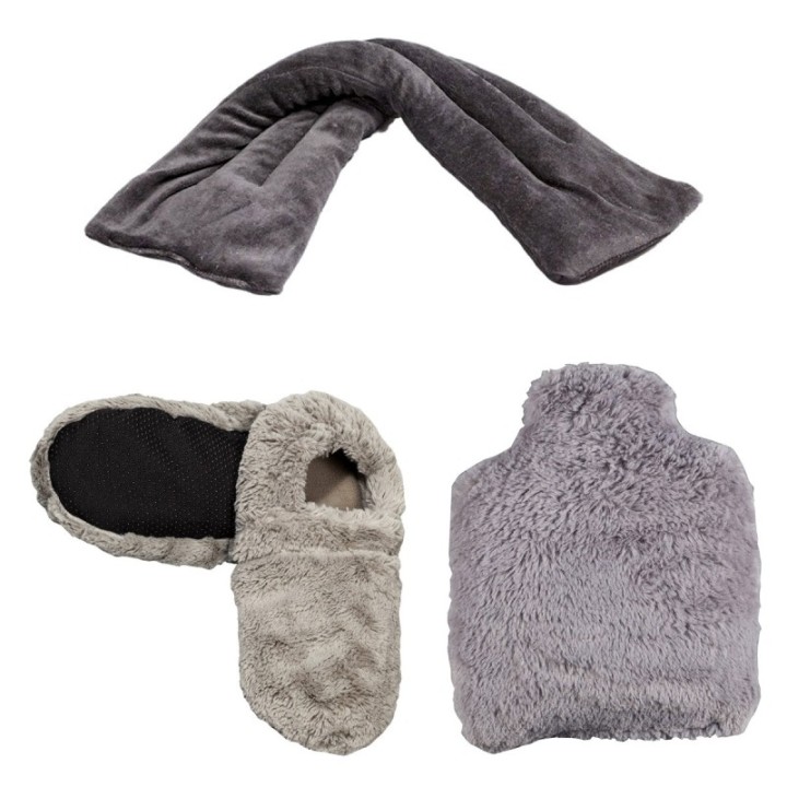 Set: Borraccia + Collana + Pantofola da scaldare nel microonde "Grey" - Pelucho (L'artisan du Bien-être)