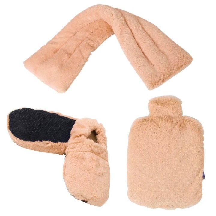 Pack: Bouillotte + Tour de cou + Chausson à chauffer au micro-ondes "Corail" - Pelucho (L'artisan du Bien-être)