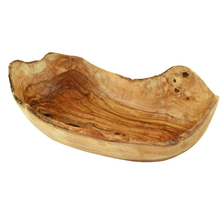 Bol à fruits ovale artisanal en bois d'olivier - 25-29 cm - Olivenholz Erleben