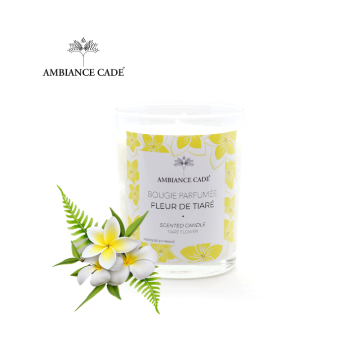 Candela ad olio Cade, Profumo Fleur de Tiaré - 400g, circa 45h - Ambiance Cade