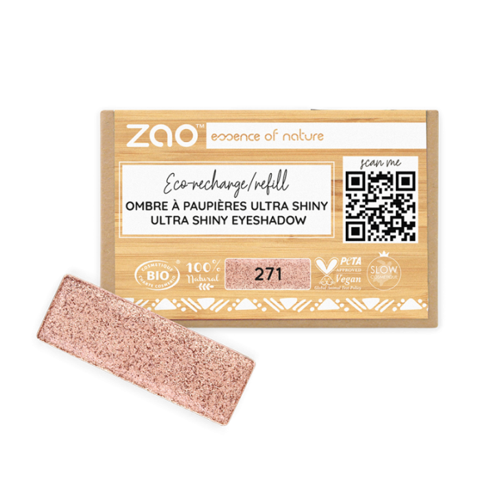Ultra Shiny Lidschatten (in rechteckiger Nachfüllpackung) - 100% natürlich, bio & vegan - Nr. 271, Rosé-Kupfer - Zao