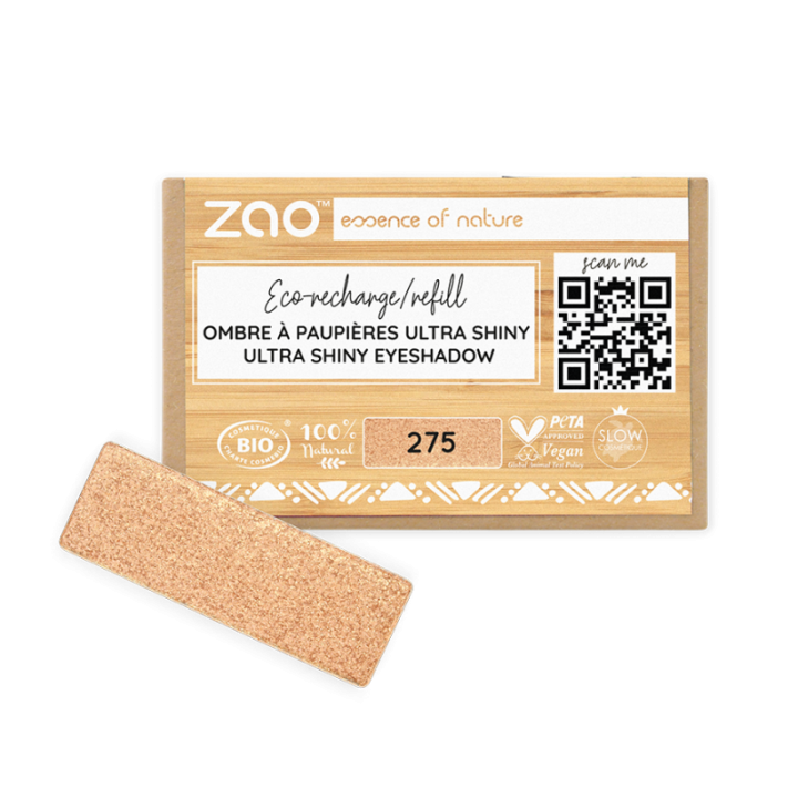Ultra Shiny Lidschatten (in rechteckiger Nachfüllpackung) - 100% natürlich, bio & vegan - Nr. 275, Goldorange - Zao