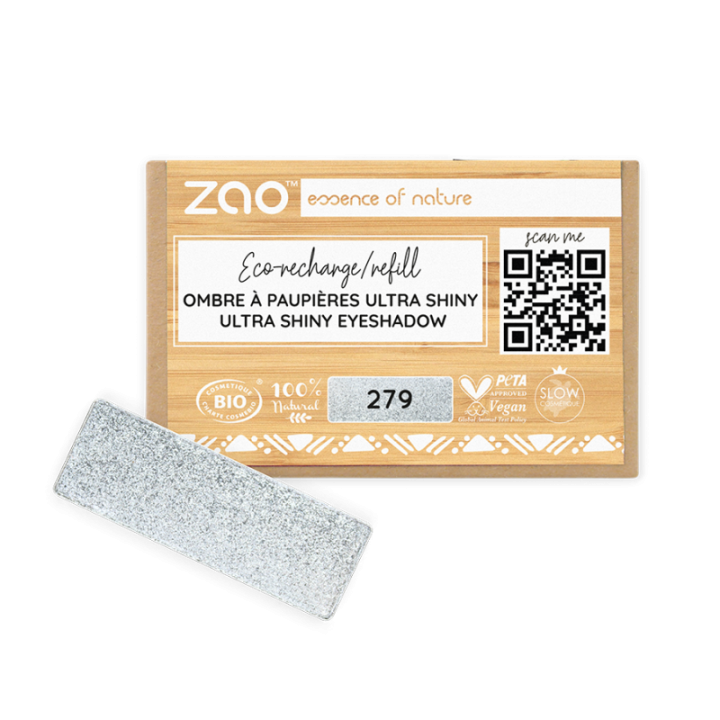 Fard à Paupières Ultra Shiny (en recharge rectangulaire) - 100% naturel, Bio & Vegan - N° 279, Diamant gris - Zao