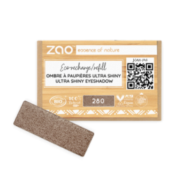 Ombretto ultra brillante (ricarica rettangolare) - 100% naturale, biologico e vegano - N° 280, Raso di cacao - Zao