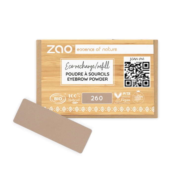 Poudre à sourcils, légère et ultra naturelle (rectangulaire) - 100% naturel, Bio & Vegan - N° 260, Blond - Zao