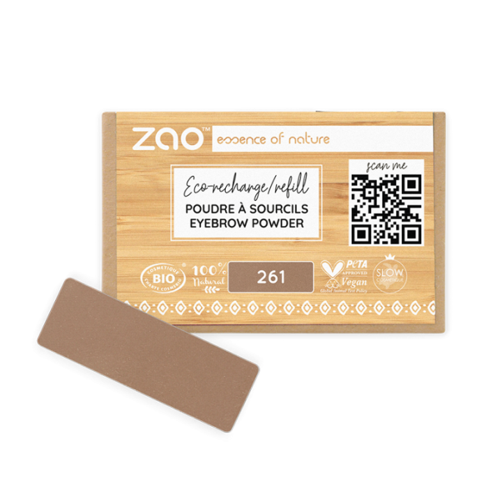 Augenbrauenpuder, leicht und ultra-natürlich (Nachfüllpackung) - 100% natürlich, Bio & Vegan - Nr. 261, Aschblond - Zao